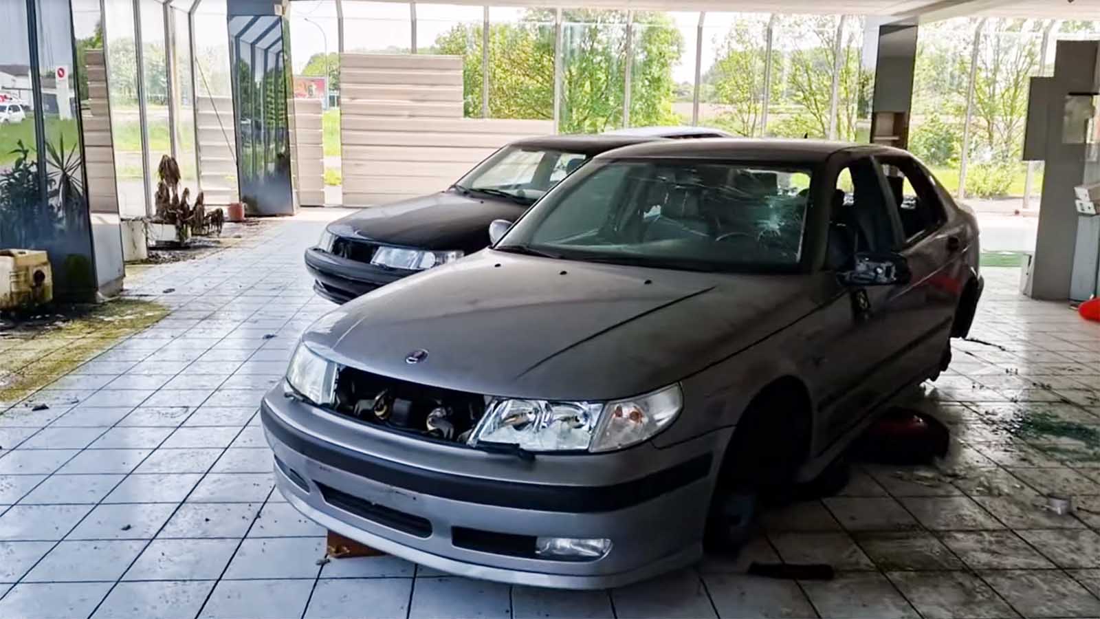 Ghostly images from inside the abandoned Saab dealer: “sad”