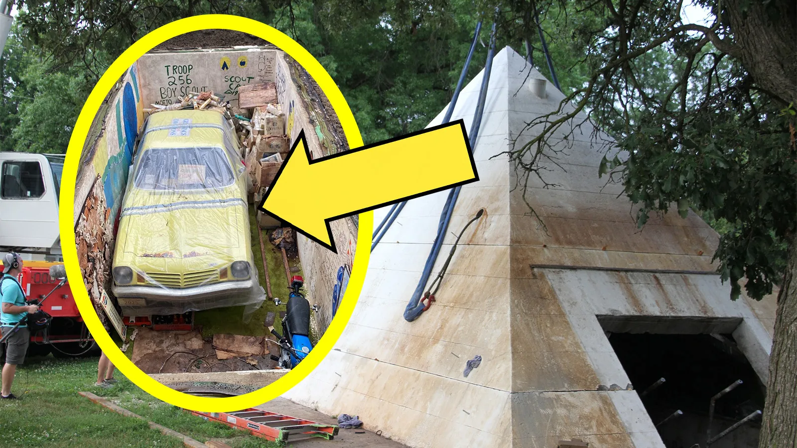 Splitterny bil gömd i betongbunker