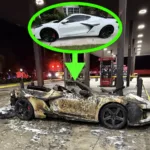 Corvette Z06 i brand på bensinstation