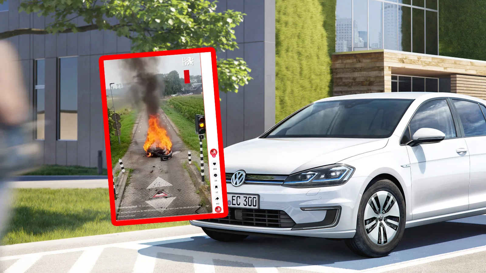 Väghinder får elbil att brinna – andra gången på kort tid