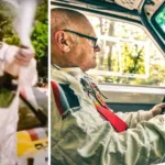 Stig Blomqvist firar VM-guldet 1984 och kör en Audi Quattro i dag, sida vid sida